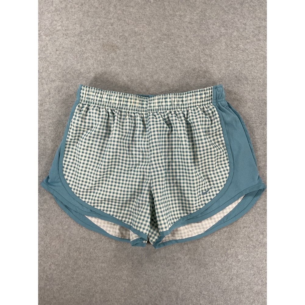 Nike Dri-FIT Tempo Running Shorts Blue Gingham Check Mesh Trim Womens M 2772